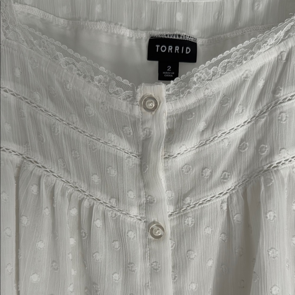 Torrid White Ruffled Buttoned Blouse - Picture 3 of 4